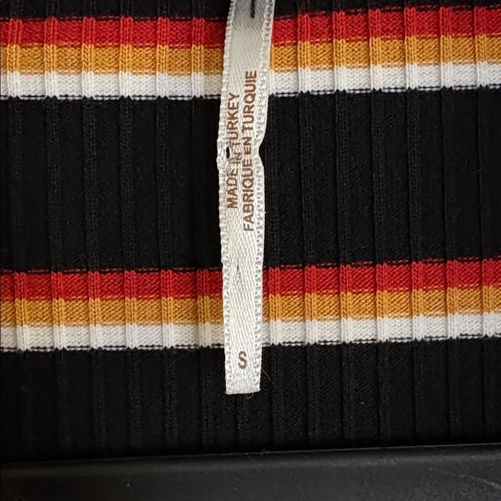 Free People Donna Striped Deep V-Neck Top in Black, Orange, and Cream - Picture 2 of 6
